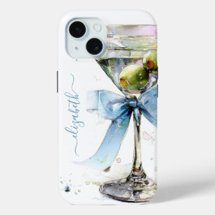 Elegant Martini Monogrammed iPhone 15 Case