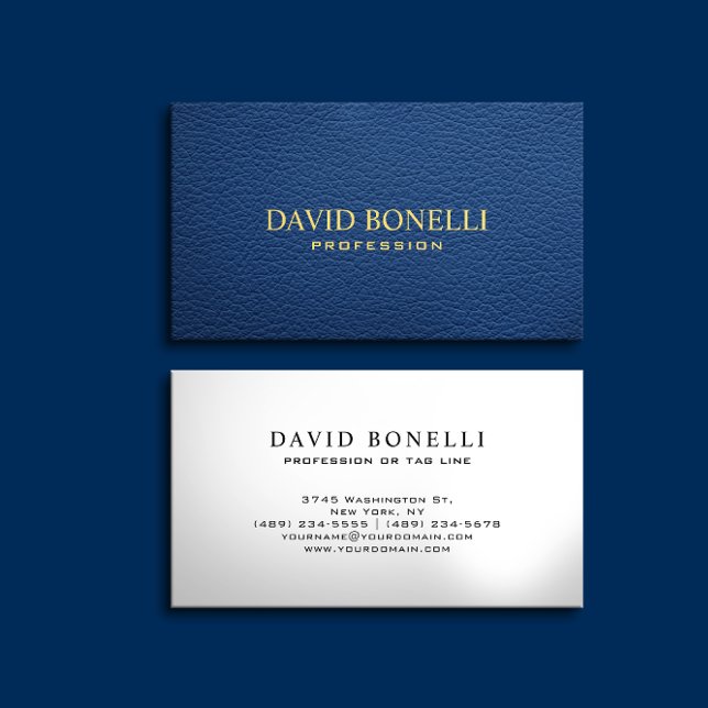 Elegant  Masculine  Blue Leather Look Professional Business Card (Creator Uploaded)