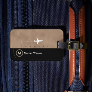 Elegant Masculine Brown Black Monogram Luggage Tag