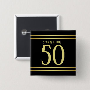 Elegant Masculine Gold & Black Birthday 15 Cm Square Badge