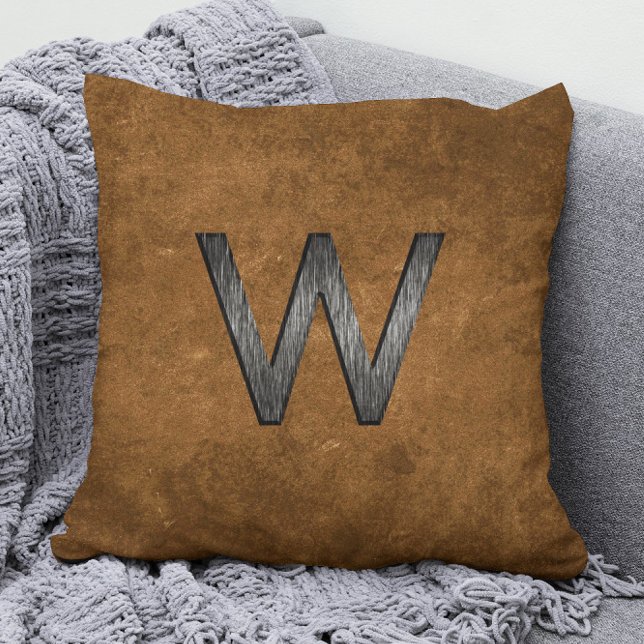  Elegant Masculine Personalised Monogram Tan Brown Cushion (Creator Uploaded)