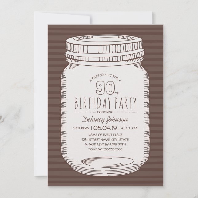 Elegant Mason Jar Rustic 90th Birthday Party Invitation (Front)