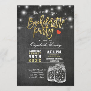 Elegant Mason Jar String Lights Bachelorette Party Invitation