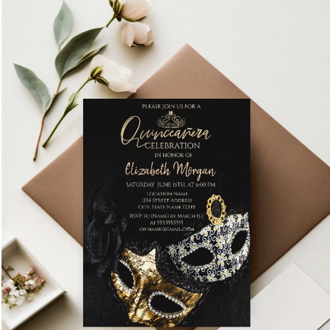 Elegant Masque,Confetti Masquerade Quinceañera Invitation (Creator Uploaded)