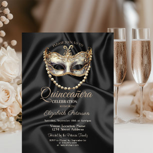 Elegant MasqueBlack Satin Quinceanera Invitation