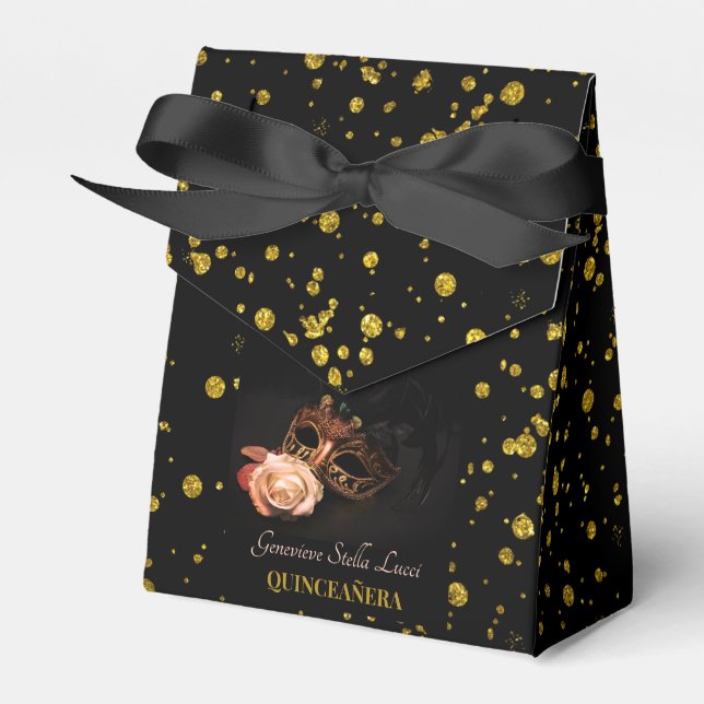 Elegant Masquerade and White Rose  Favour Box (Front Side)