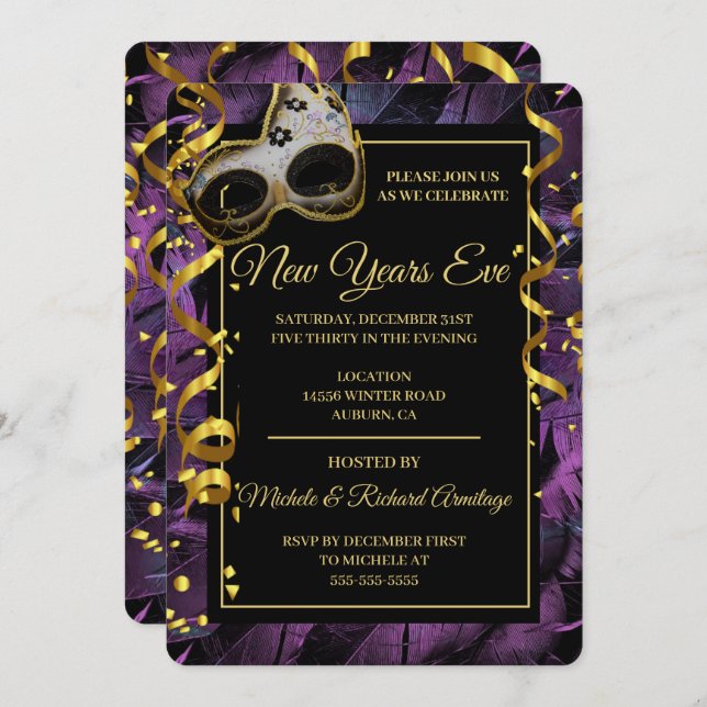 Elegant Masquerade Ball Invitation (Front/Back)