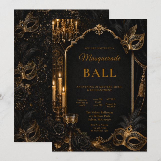 Elegant Masquerade Ball Party Invitation (Front/Back)
