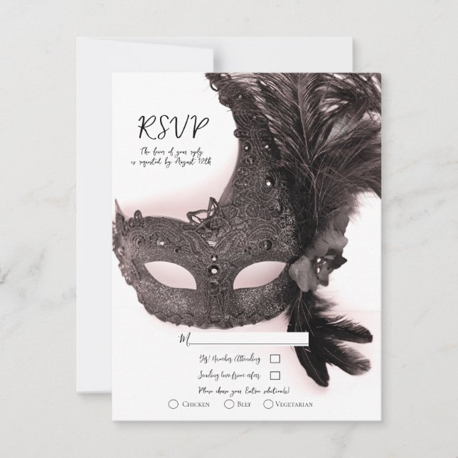 Elegant Masquerade Mask Blush Pink Wedding RSVP  Invitation (Front)