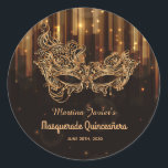 Elegant Masquerade Quinceañera 15th Birthday Classic Round Sticker<br><div class="desc">This classic round Quinceañera sticker perfectly matches our elegant luxurious gold designed Masquerade Quinceañera 15th birthday suite. It will make your Quinceañera favours even more adorable. You can easily add your or your loved one's name and date of special event by clicking on the “personalise this template” button. It will...</div>