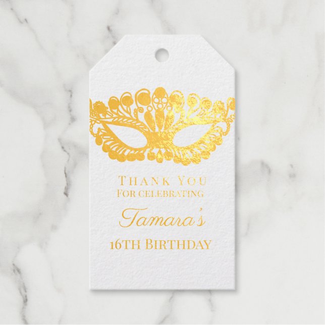Elegant Masquerade Sixteenth Birthday Gift Tags (Front)