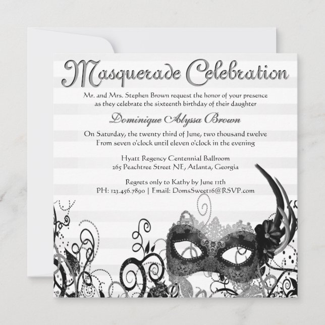 Elegant Masquerade Swirl Invite [Black] (Front)