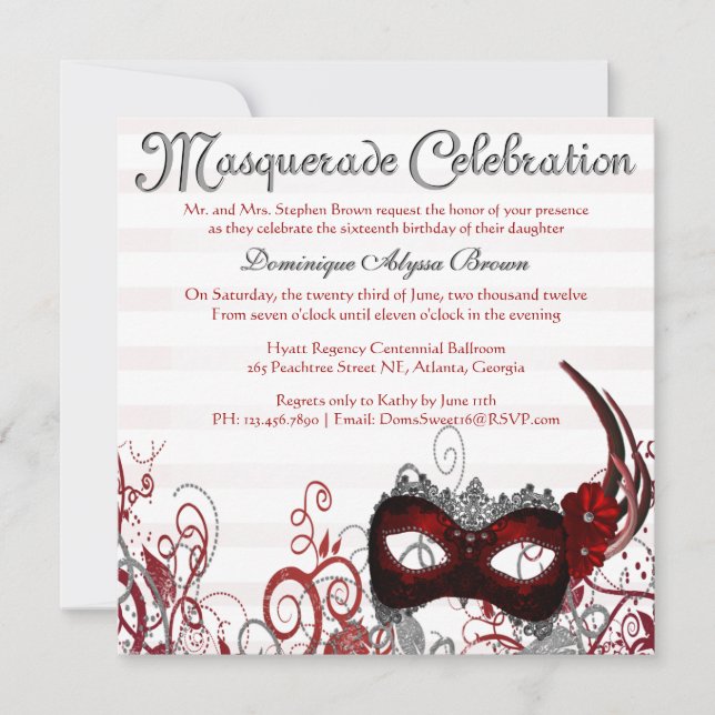 Elegant Masquerade Swirl Invite [Red] (Front)