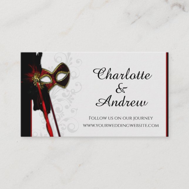 Elegant Masquerade Wedding Website Enclosure Card (Front)