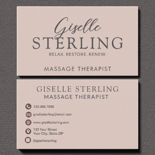 Elegant Massage Therapist Blush Pink Script  Business Card