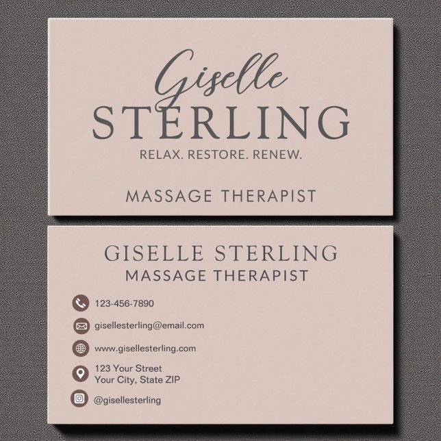 Elegant Massage Therapist Blush Pink Script  Business Card (Creator Uploaded)