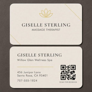 Elegant Massage Therapist Neutral Beige QR Code Business Card