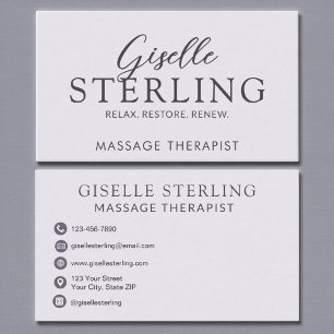 Elegant Massage Therapist Purple Lilac Script Business Card