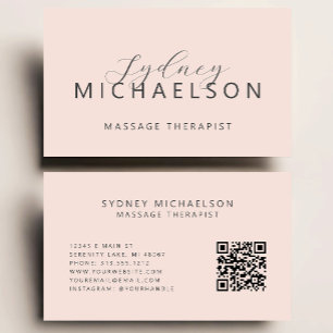 Elegant Massage Therapist QR Code Blush Pink Business Card