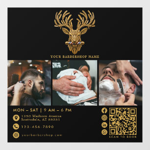 Elegant Master Barber Shop Gold Stag Qr Code Logo