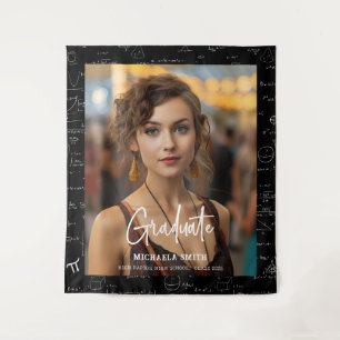 Elegant Math Handwritten Script Photo Graduation  Tapestry