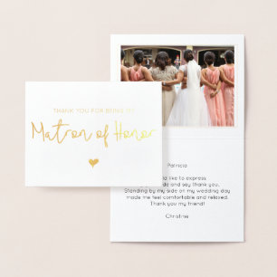 Elegant Matron of Honour Thank You Photo Gold Foil Card