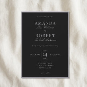 Elegant Matte Black Classic Old Money Wedding Invitation