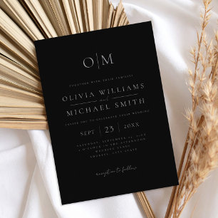 Elegant Matte Black Minimalist Wedding Invitation