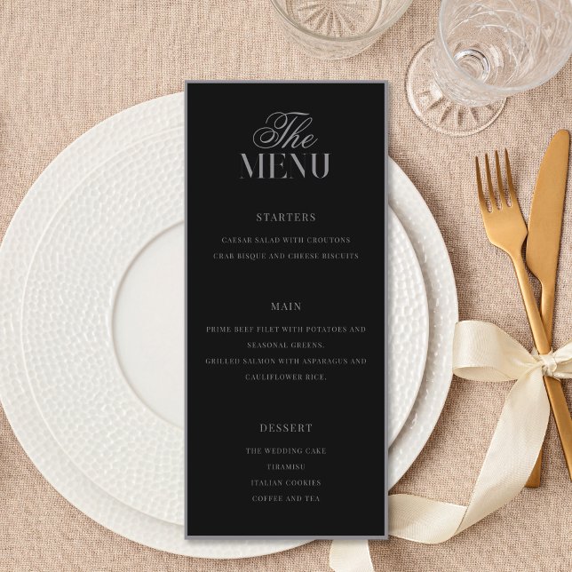 Elegant Matte Black Old Money Wedding Menu (Creator Uploaded)