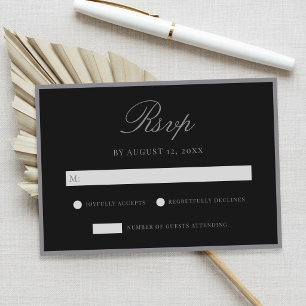 Elegant Matte Black Old Money Wedding RSVP Card