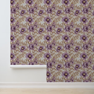 Elegant mauve and gold flowers spring floral wallpaper
