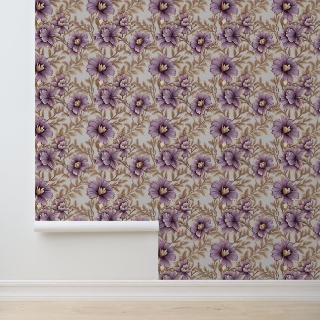 Elegant mauve and gold flowers spring floral wallpaper (Application)