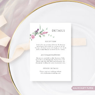 Elegant Mauve Dusty Purple Floral Wedding Details Enclosure Card