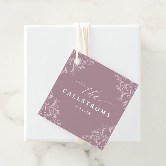 Elegant Mauve Dusty Rose Wedding Classy Favour Tag (In Situ)