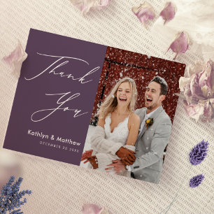 Elegant Mauve Elegant Script Modern Photo Wedding Thank You Card