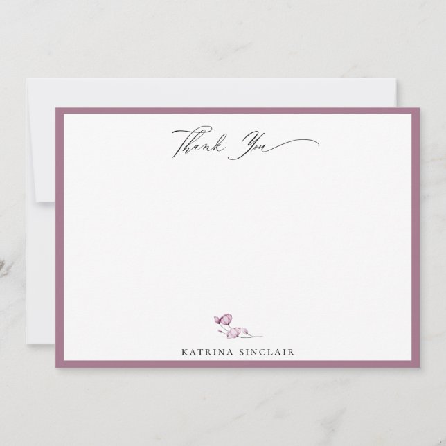 Elegant Mauve Floral Stem Thank You Card (Front)
