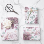 Elegant Mauve Flowers and Leaves Botanical Pattern Wrapping Paper Sheet<br><div class="desc">Botanical mauve floral pattern wrapping papers</div>
