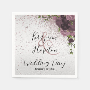 Elegant Mauve Glitter and Floral Napkin
