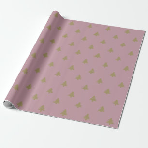 Elegant mauve gold Christmas trees pattern Wrapping Paper