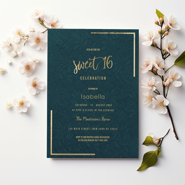 Elegant mauve green gold floral lace Sweet 16 Invitation (Elegant mauve green gold floral lace Sweet 16)