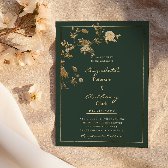 Elegant mauve green gold floral luxury Wedding Invitation (Elegant mauve green gold floral luxury Wedding )