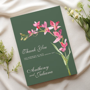 Elegant mauve green pink orchid flowers Thank You  Invitation