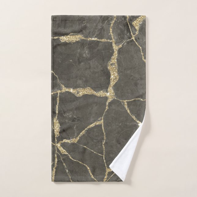 Elegant mauve grey faux gold glitter marble hand towel (Hand Towel)