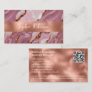 Elegant Mauve Marble and Faux Copper Business Card