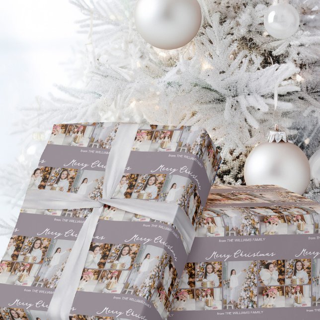 Elegant Mauve Merry Christmas Photo Collage Wrapping Paper (Creator Uploaded)