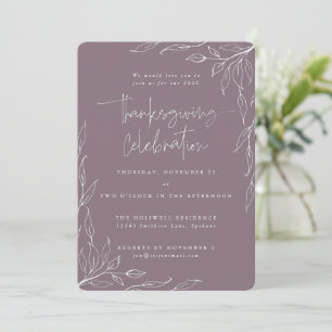 Elegant Mauve Modern Leaf Motif Thanksgiving Invitation