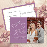 Elegant Mauve Modern Photo Wedding Save The Date Announcement Postcard<br><div class="desc">Elegant Mauve Elegant Script Modern Photo Minimalist Wedding Save The Date Announcement Postcard. Let your family, friends and colleagues know that you have set a date for your wedding celebration with this elegant, stylish and modern wedding save the date invitation card. All the texts are pre-arranged for you to personalise...</div>