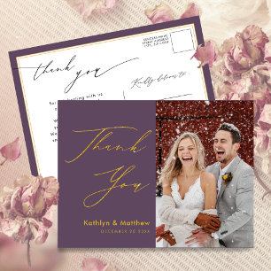Elegant Mauve Modern Script Wedding Thank You Postcard