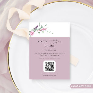 Elegant Mauve Pastel Floral  RSVP Online, QR Code  Enclosure Card