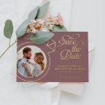 Elegant Mauve Photo Wedding Save The Date<br><div class="desc">Featuring a clean, minimalist design with bold typography and a sophisticated layout, this card exudes timeless charm. The striking contrast of text and subtle metallic foil details makes it perfect for couples who appreciate modern simplicity with a touch of luxury. Ideal for engagement announcements or wedding planning, this invitation sets...</div>